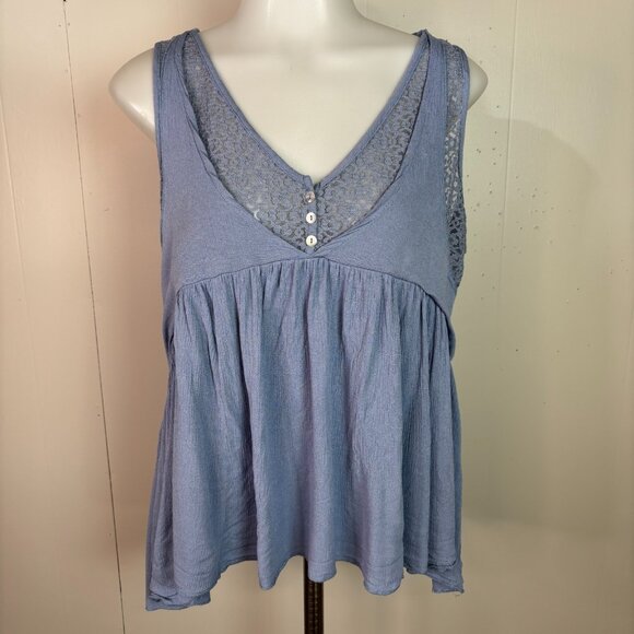 Umgee Tank Top Small Blue Lace Flowy Boho V-Neck Sleeveless Women's - Picture 1 of 8